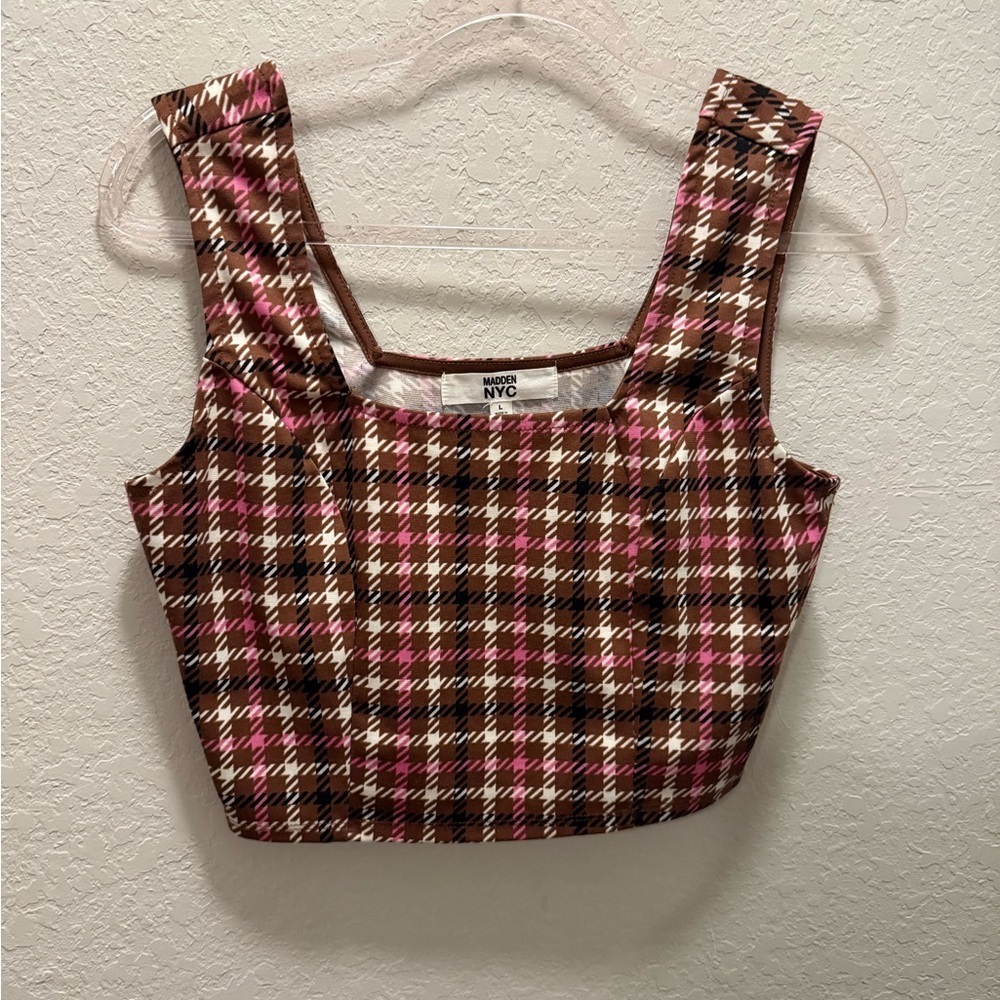 Madden NYC Brown and Pink Fitted Crop Tank Top Size L